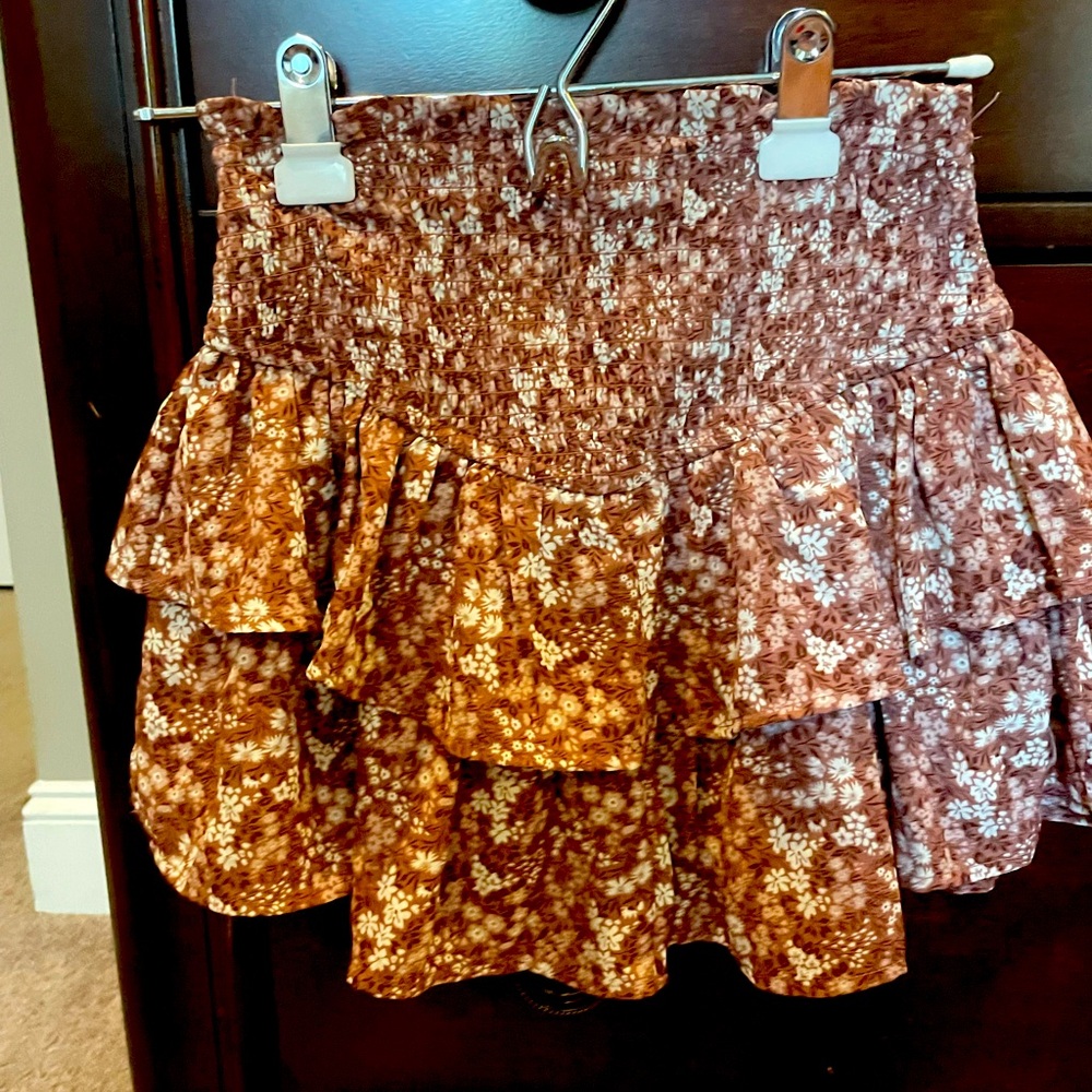 Altar'd State Brown and White Smocked Bubble Mini Skirt